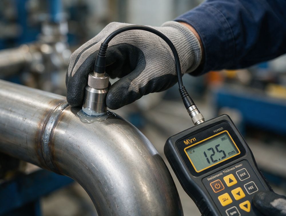 UT thickness gauge on pipe
